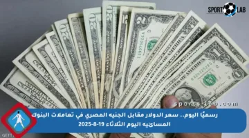 رسميًا اليوم.. سعر الدولار مقابل الجنيه المصري في تعاملات البنوك المسائية اليوم الثلاثاء 19-8-2025